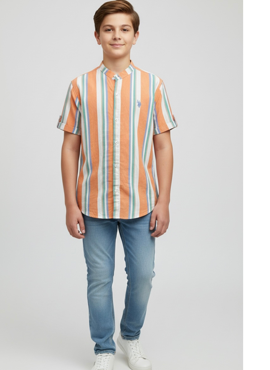 Orange Striped Casual Shirt