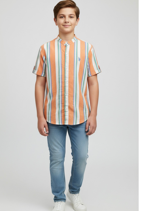 Orange Striped Casual Shirt