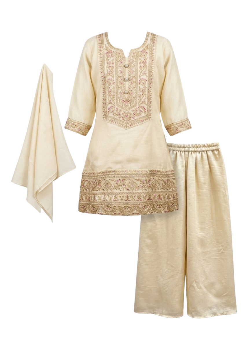 Crème Embroidery Suit (5–9 Years)