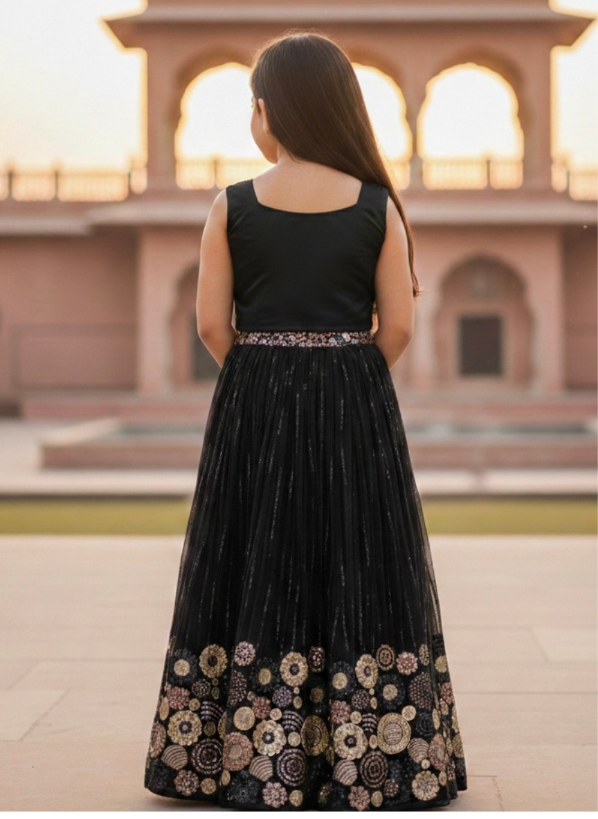 Black Ethnic Lehenga Set (5–9 Years)