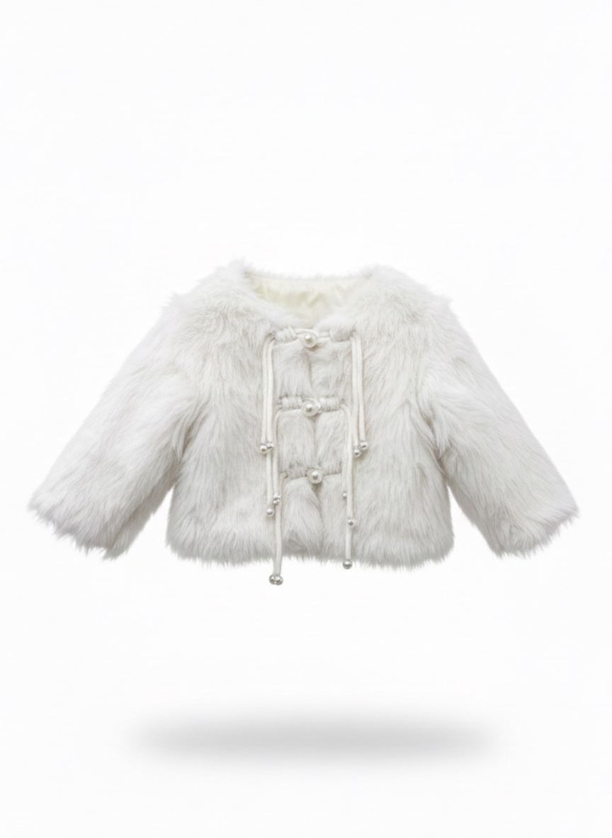 Girls White Pearl Fur Jacket