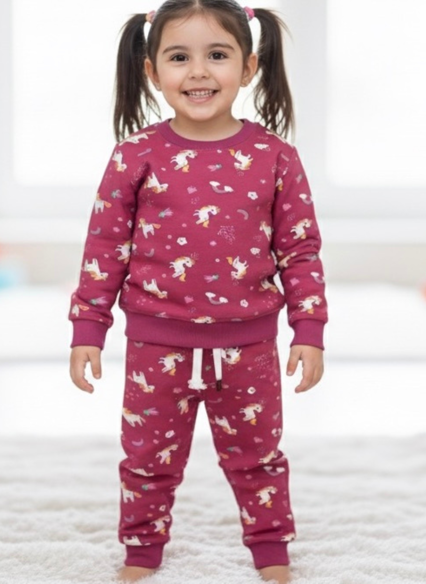 Girls Pink Unicorn Printed Co-Ord Set