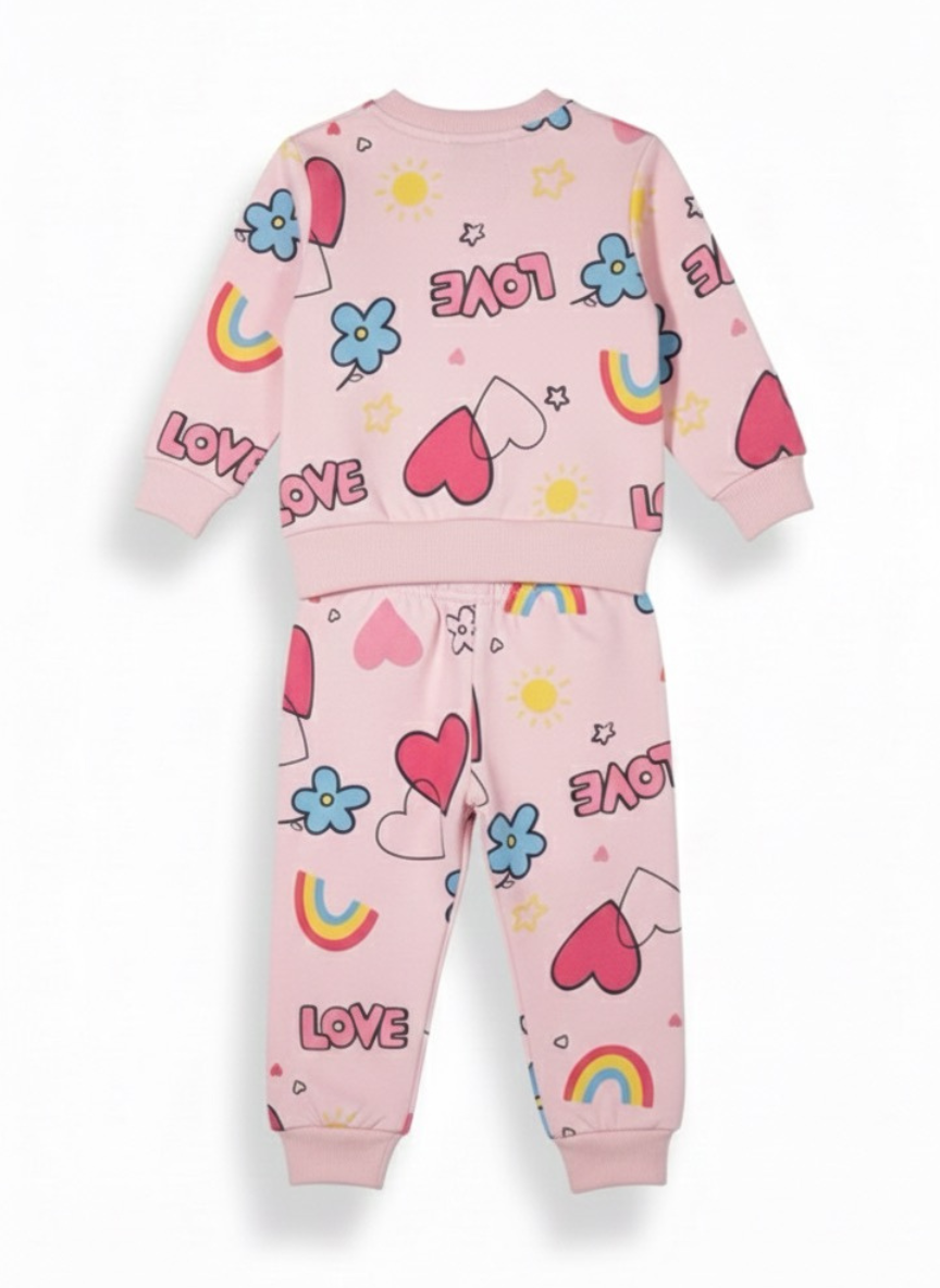 Baby Girls Pink Heart Print Fleece Co-Ord Set