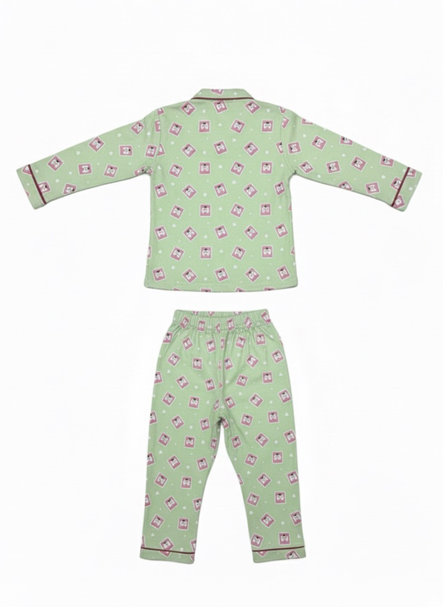Green Cotton Night Suit for Babies