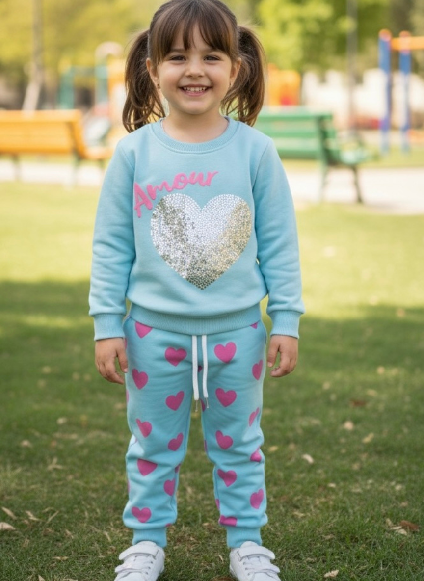 Blue Heart Fleece Co-Ord Set for Girls