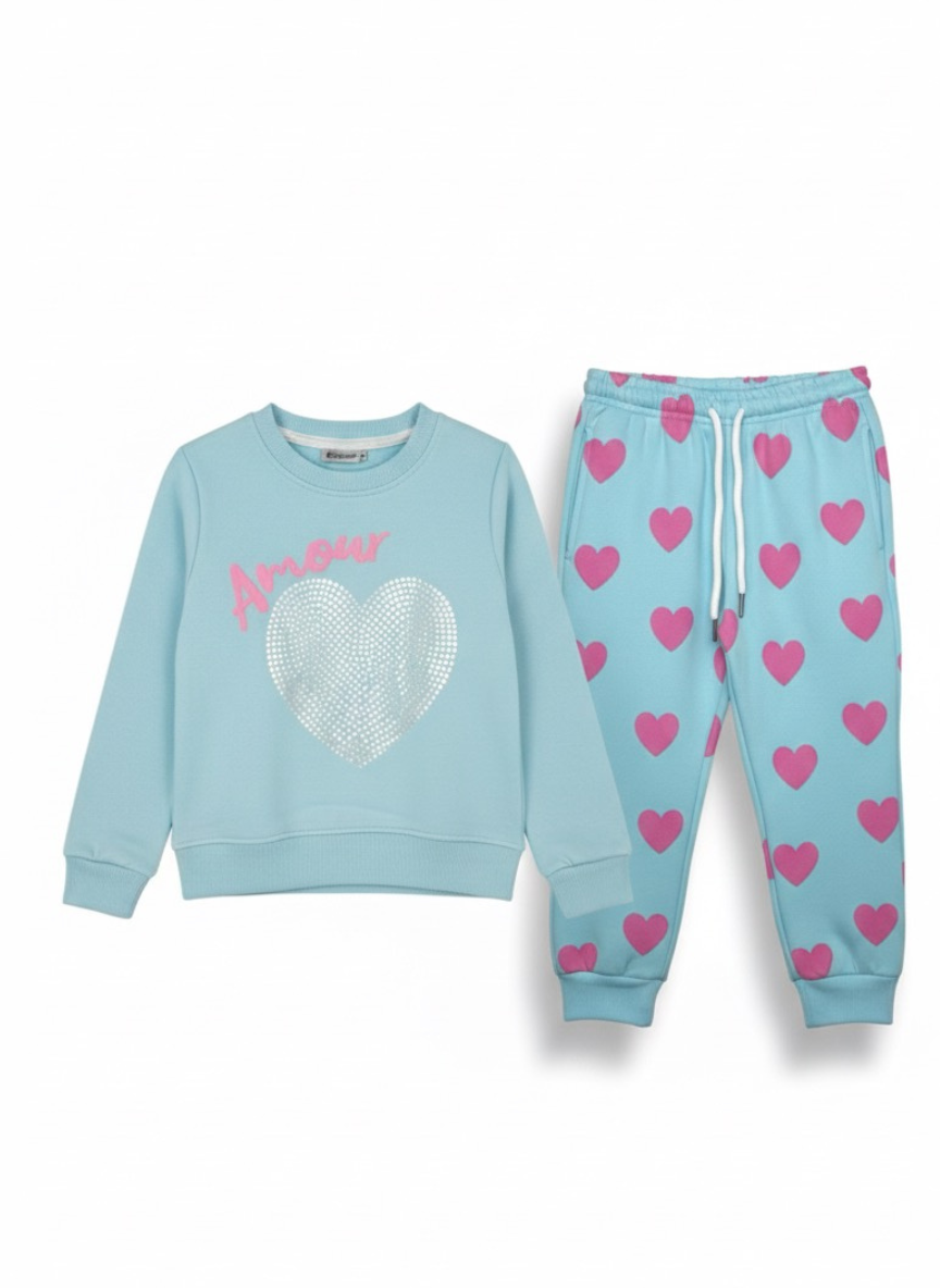 Blue Heart Fleece Co-Ord Set for Girls