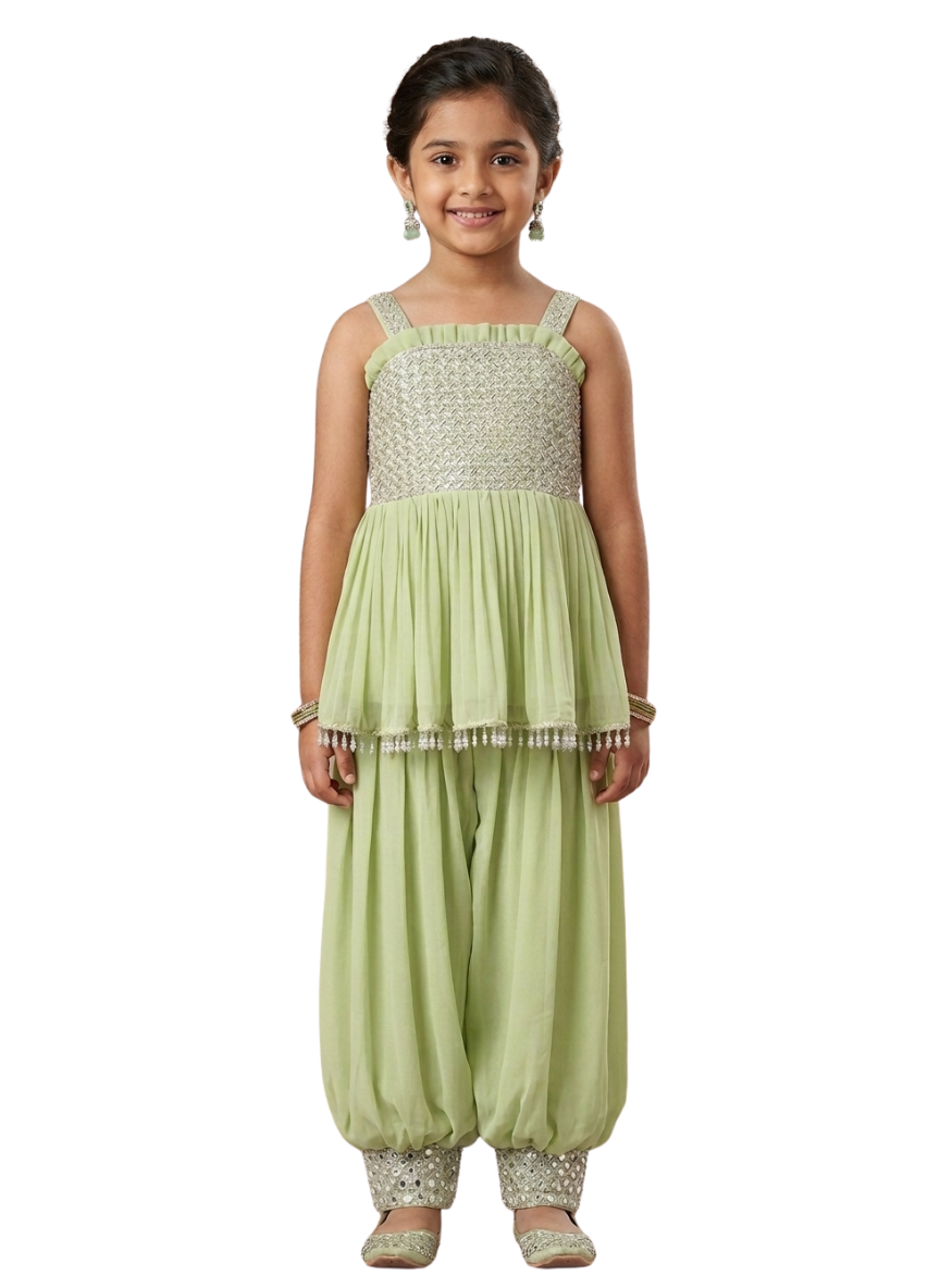 Green & Silver Sharara Set (5–10 Years)