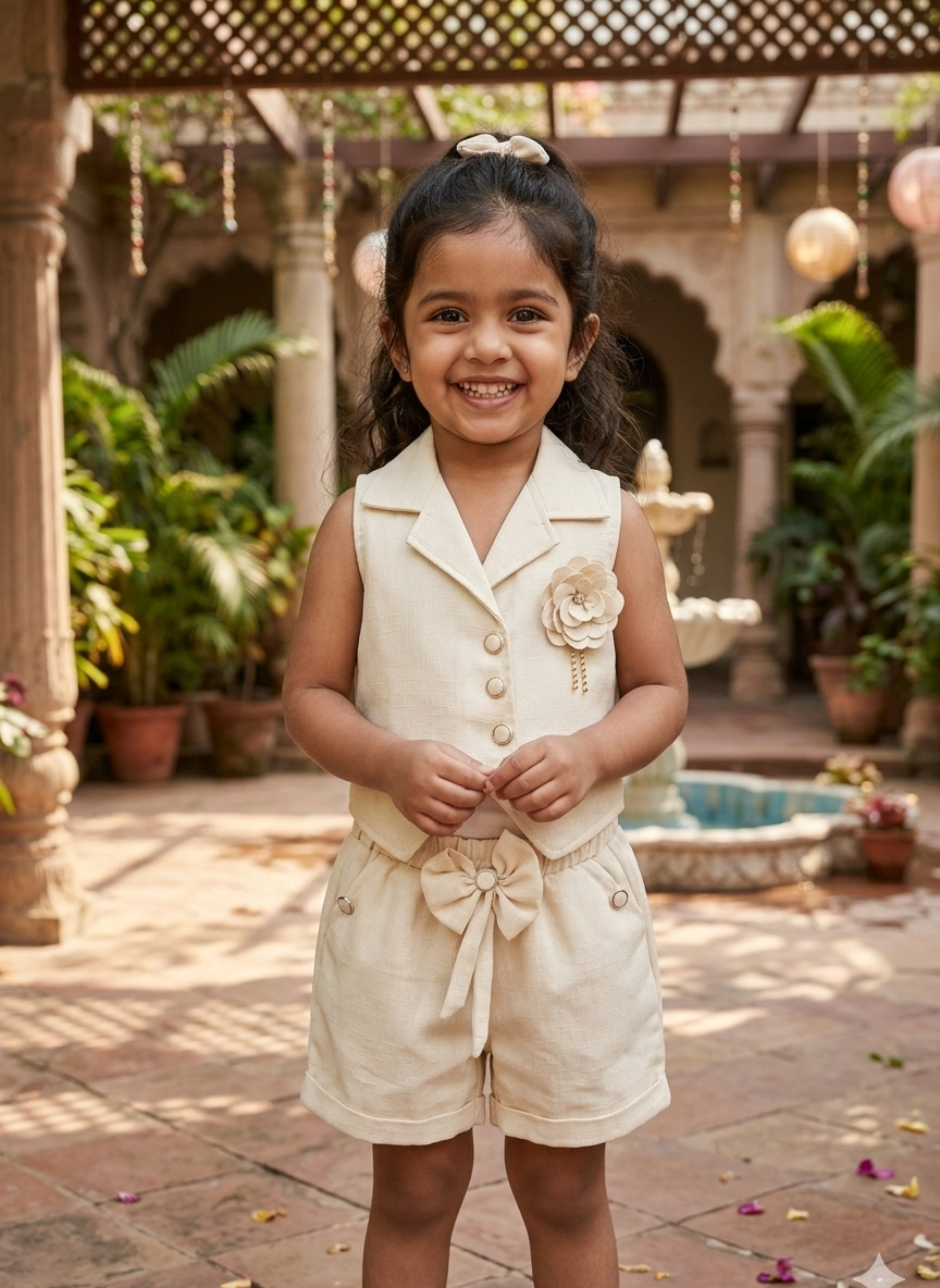 Beige Cotton Linen Co-ord Set