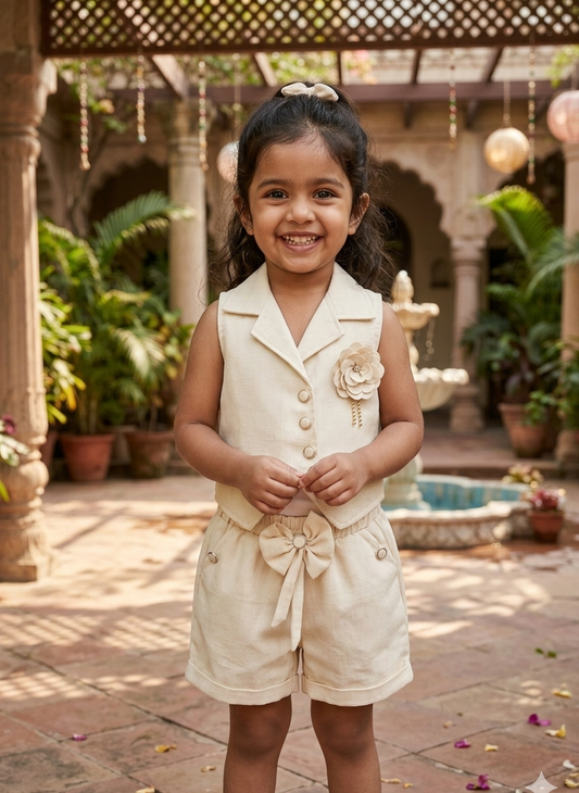 Beige Cotton Linen Co-ord Set