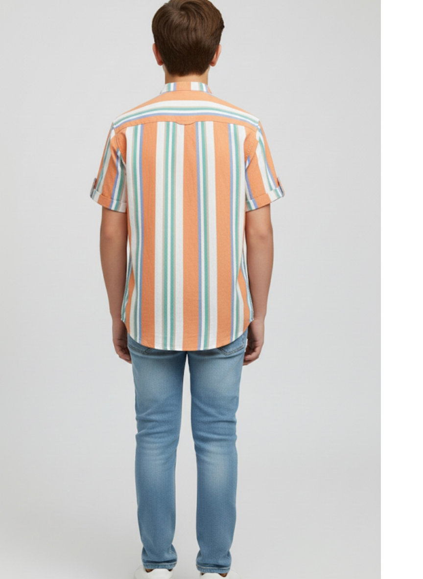 Orange Striped Casual Shirt