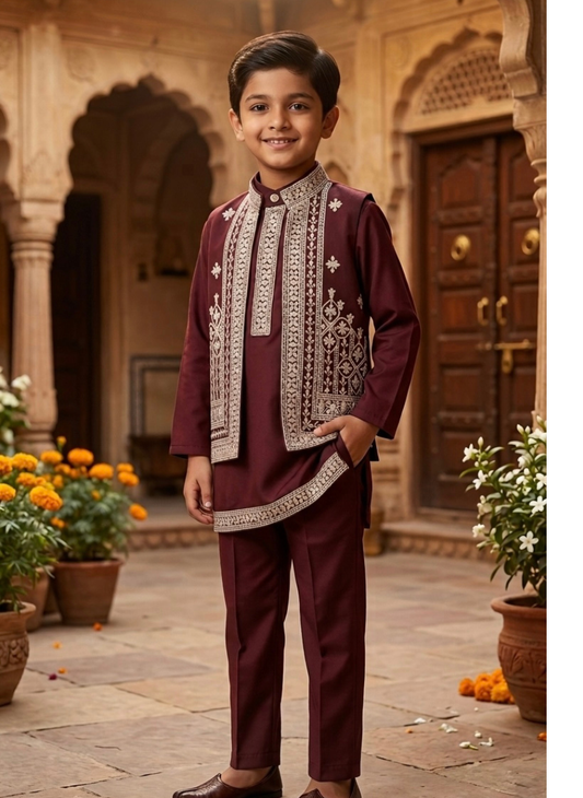 Maroon Kurta Jacket Set