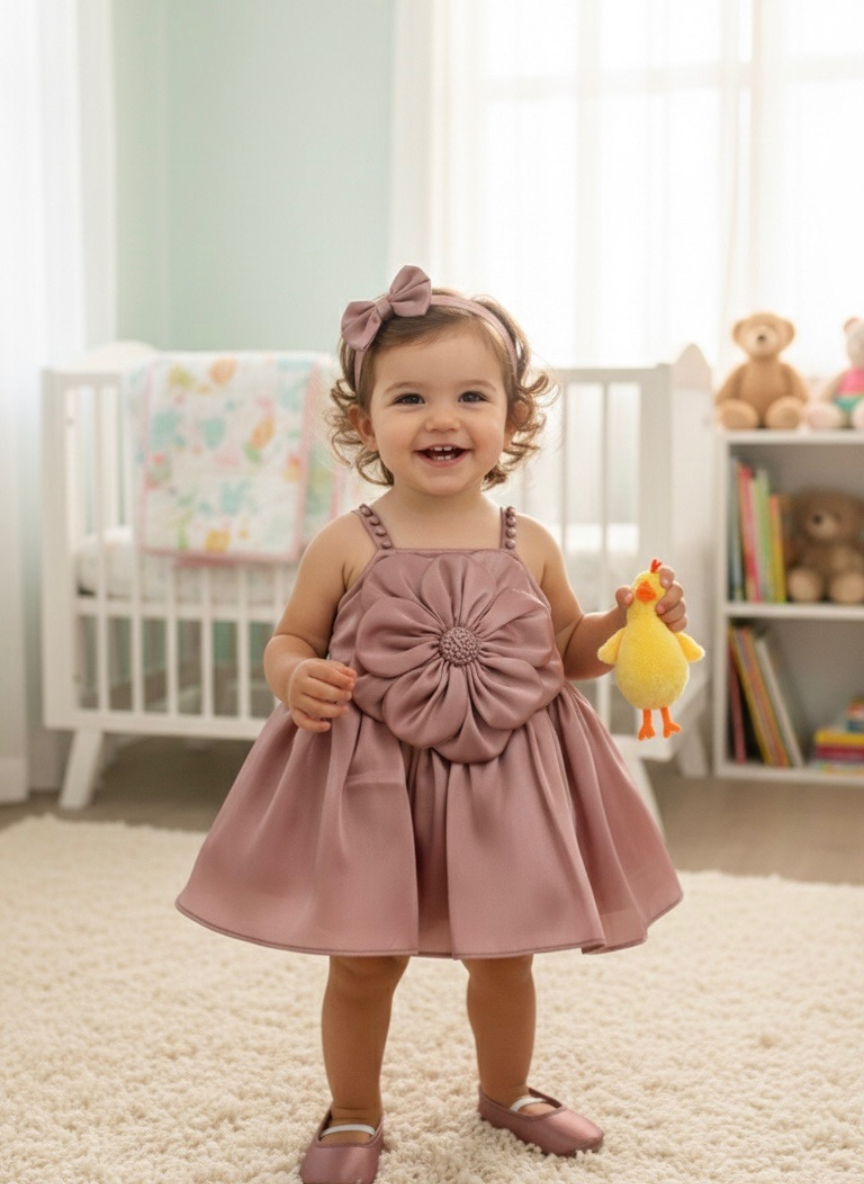 Mauve Flower Party Dress Set (Newborn)