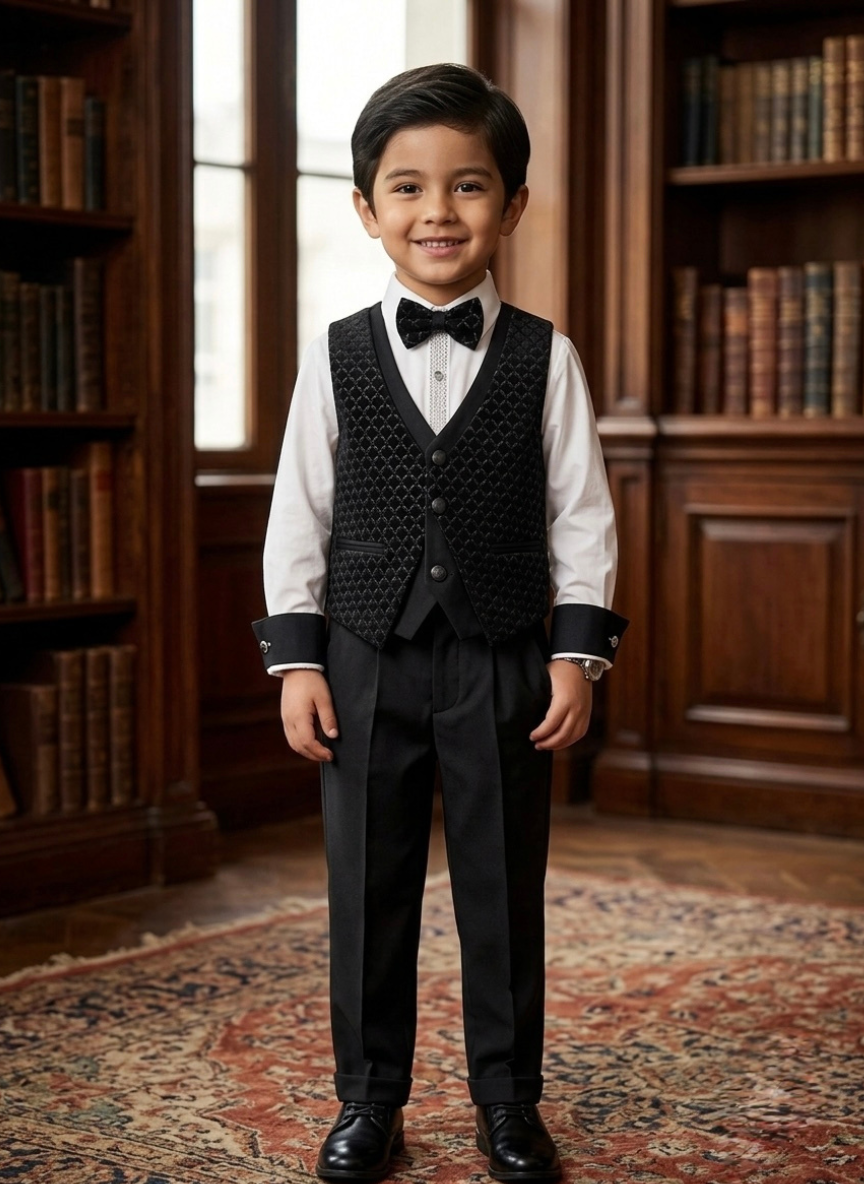 Black Velvet Waistcoat Set for Boys