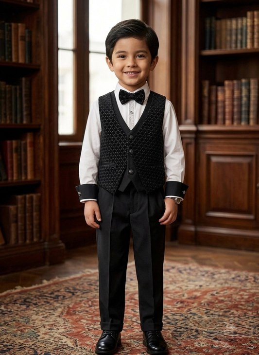 Black Velvet Waistcoat Set for Boys