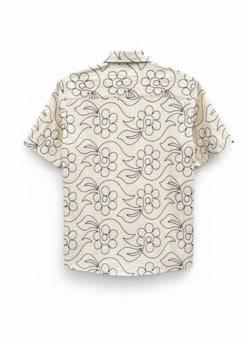 Beige Embroidered Casual Shirt