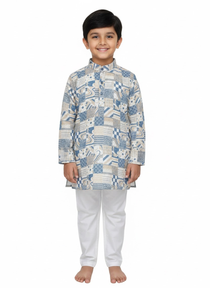 Boys Blue Printed Kurta Pajama Set