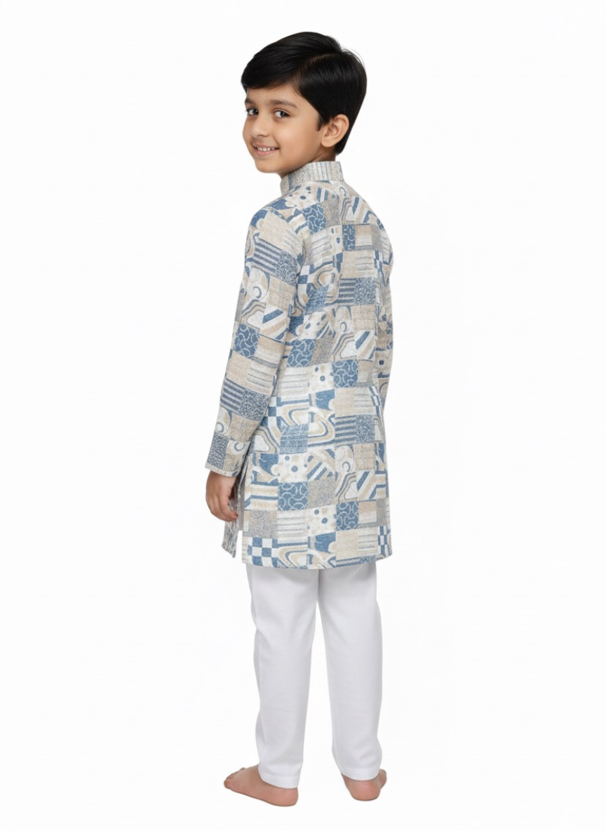 Boys Blue Printed Kurta Pajama Set