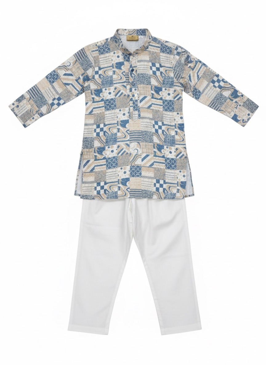 Boys Blue Printed Kurta Pajama Set