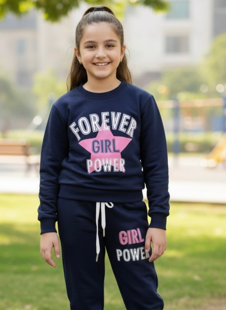 Forever Girl Dark Blue Fleece Co-Ord Set for Girls