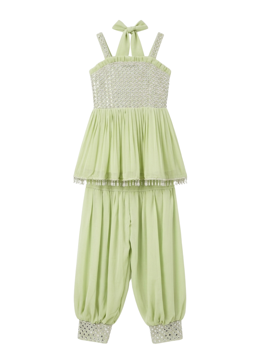 Green & Silver Sharara Set (5–10 Years)