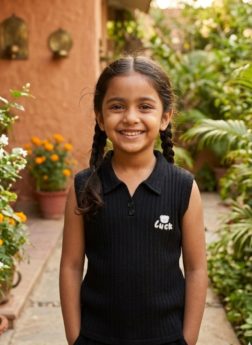 Girls Black Polo T-Shirt (5–11 Years)