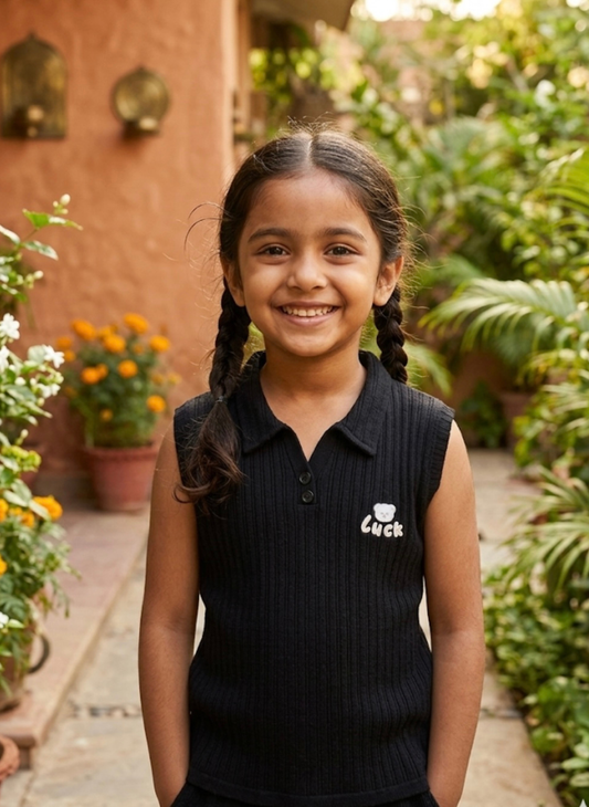 Girls Black Polo T-Shirt (5–11 Years)