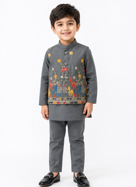 Grey Embroidered Kurta Set