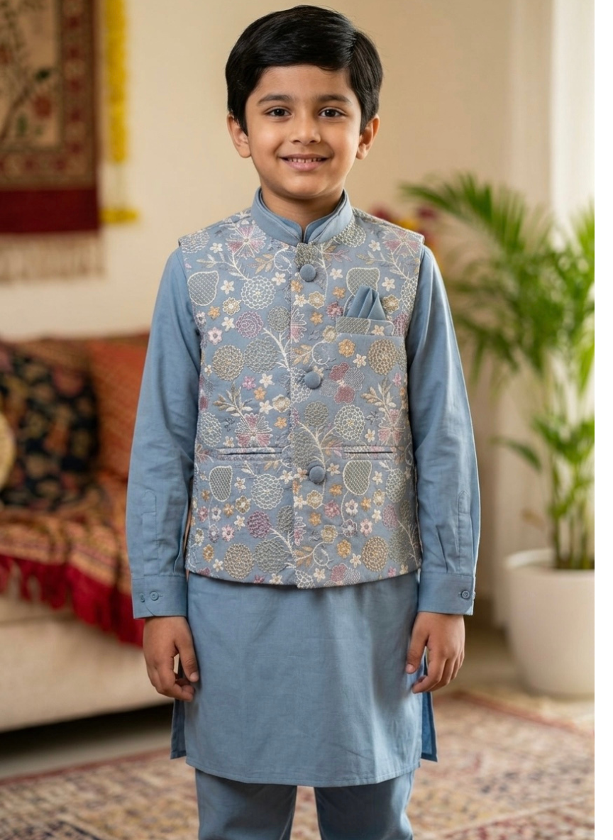 Powder Blue Boys Kurta Set