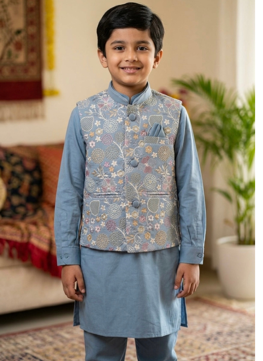 Powder Blue Boys Kurta Set