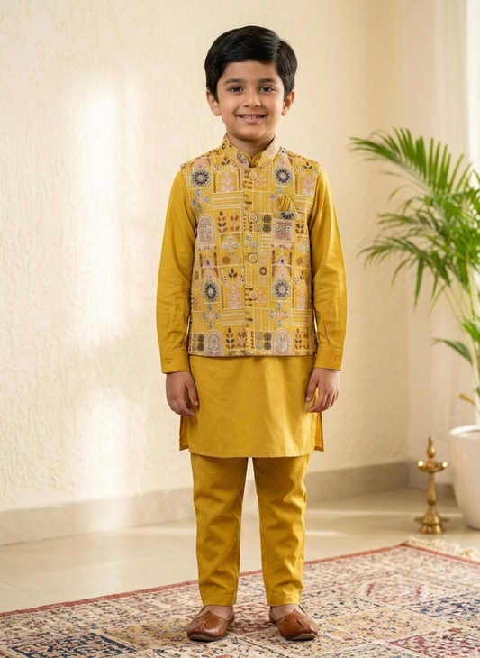 Mustard Yellow Boys Kurta Set