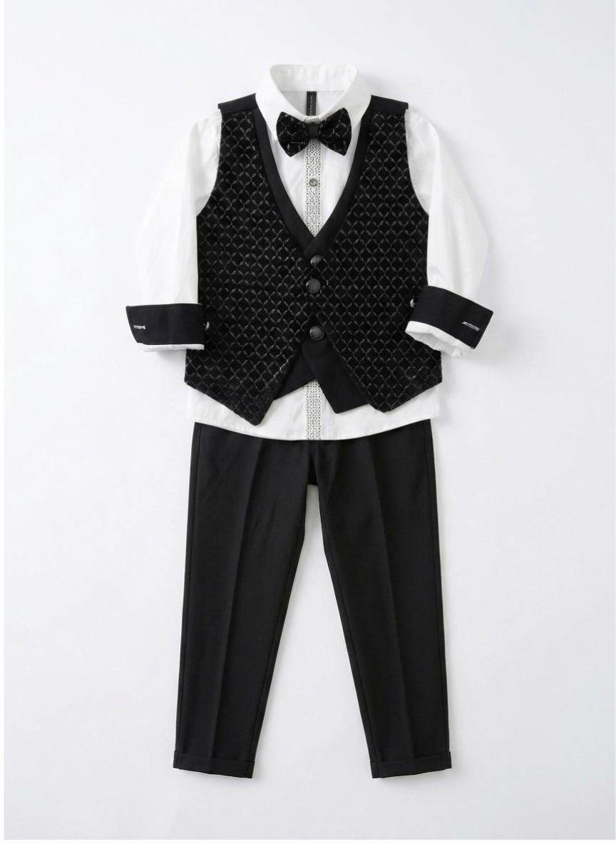 Black Velvet Waistcoat Set for Boys