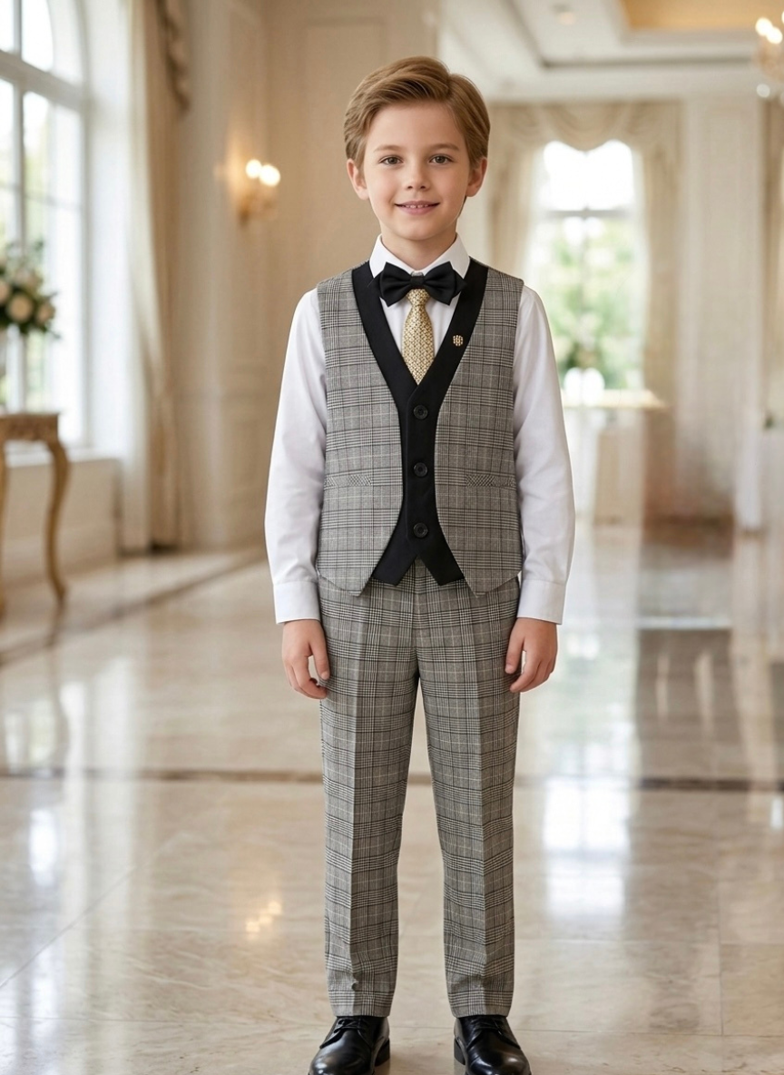 Boys Black & White 4-Piece Suit Set