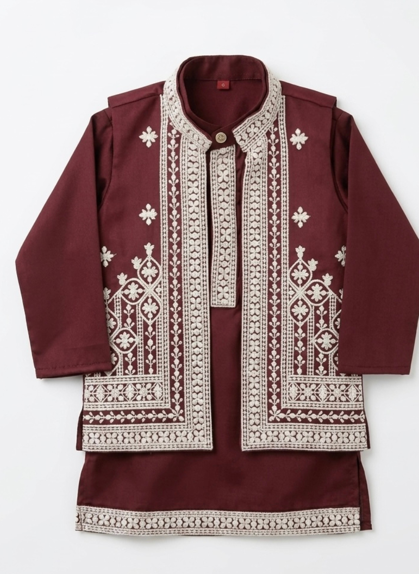 Maroon Kurta Jacket Set