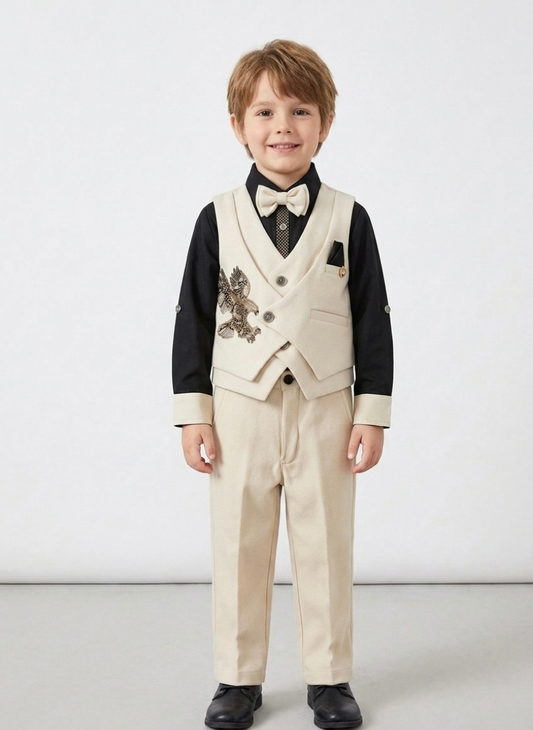 Boys Beige Waistcoat Party Set
