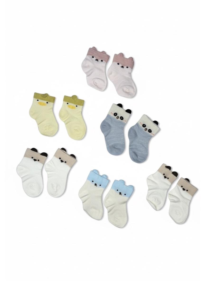 Multicolor Newborn Cotton Socks (Pack of Cute Animal Designs)