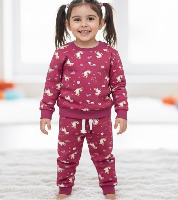 Girls Pink Unicorn Printed Co-Ord Set