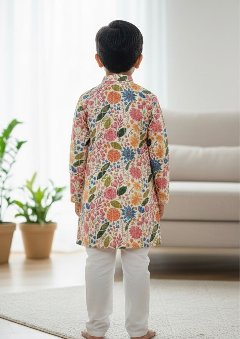 Boys Floral Print Kurta Pajama Set
