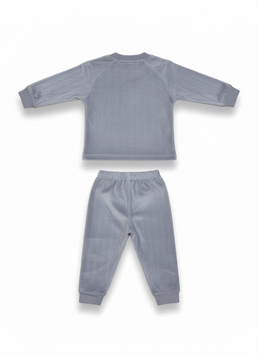 Boys Gray Soft Velvet Bear Print Co-Ord Set