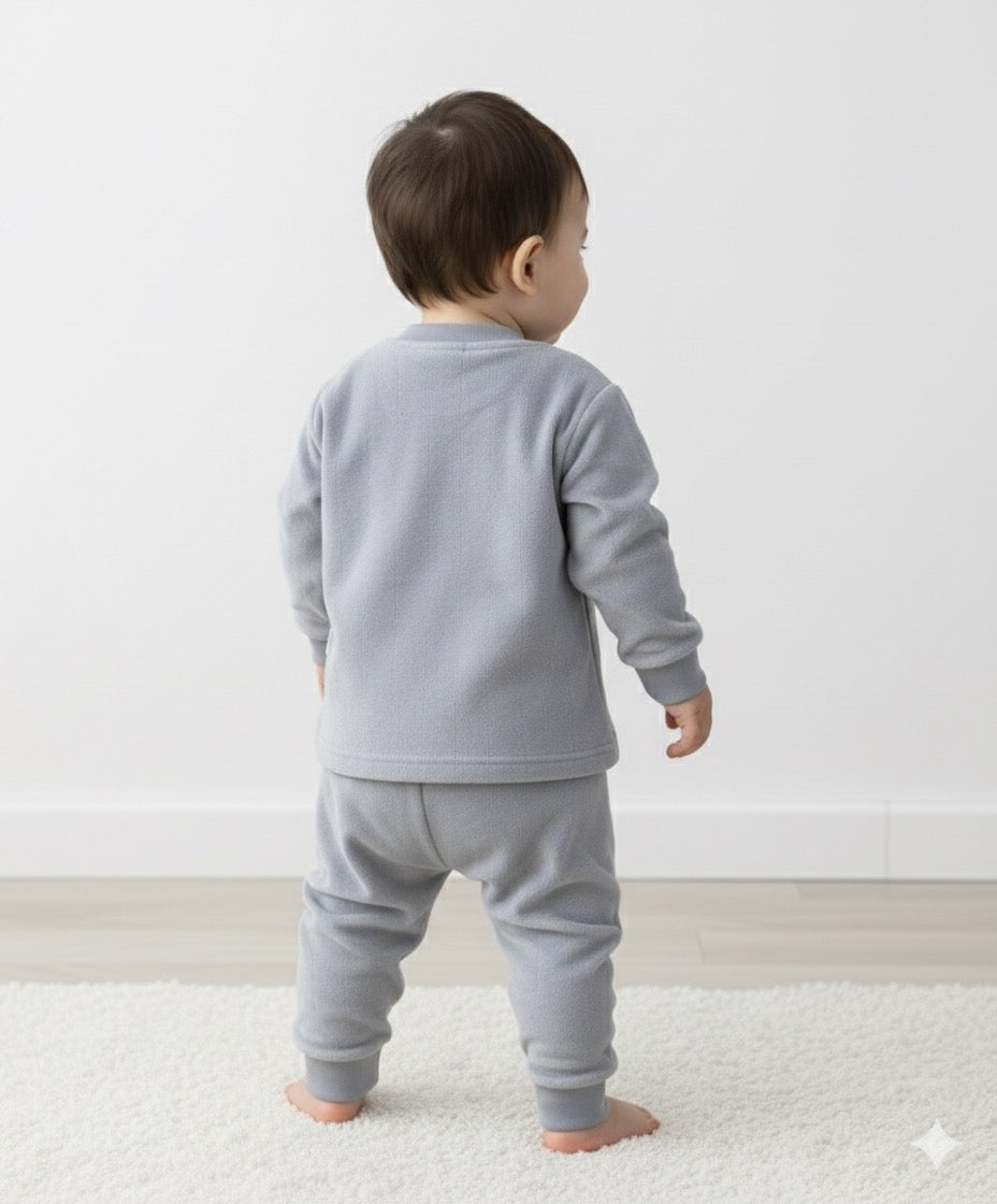 Boys Gray Soft Velvet Bear Print Co-Ord Set