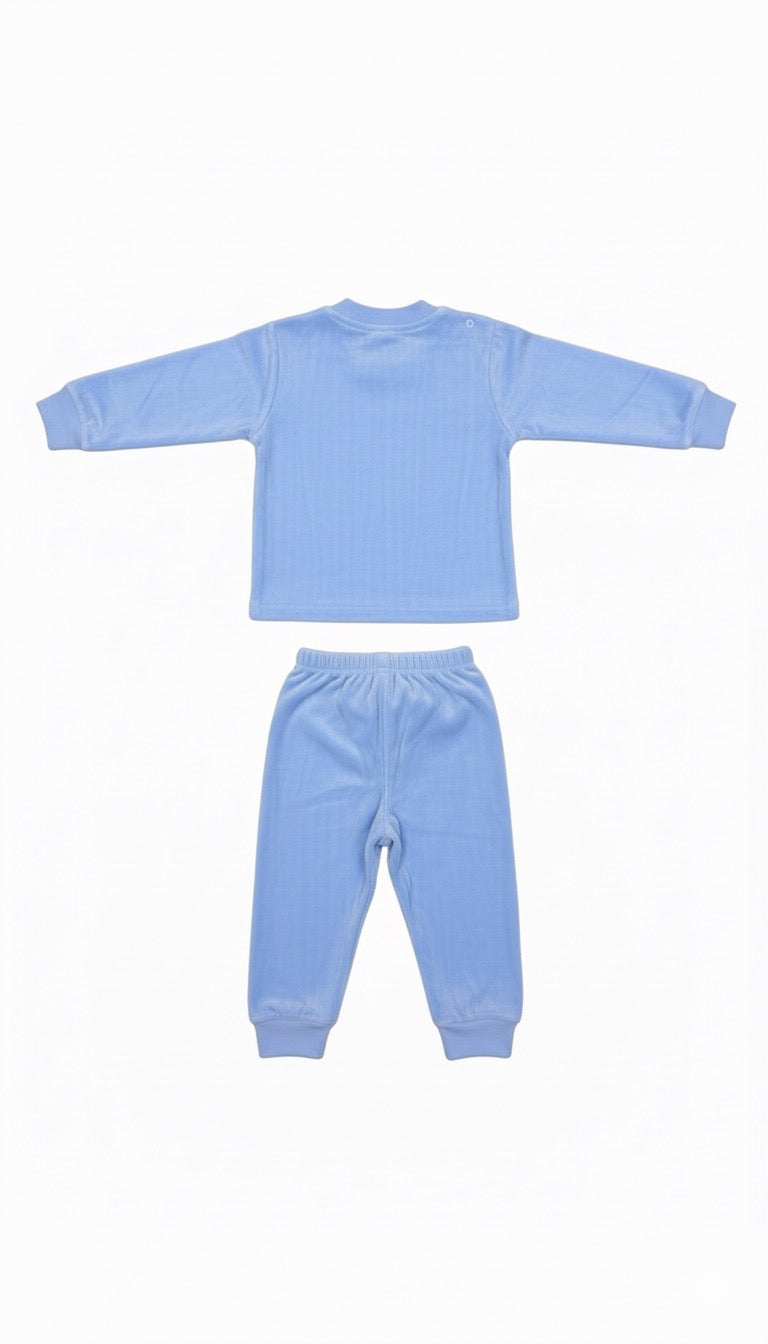 Boys Blue Soft Velvet Bear Print Co-Ord Set